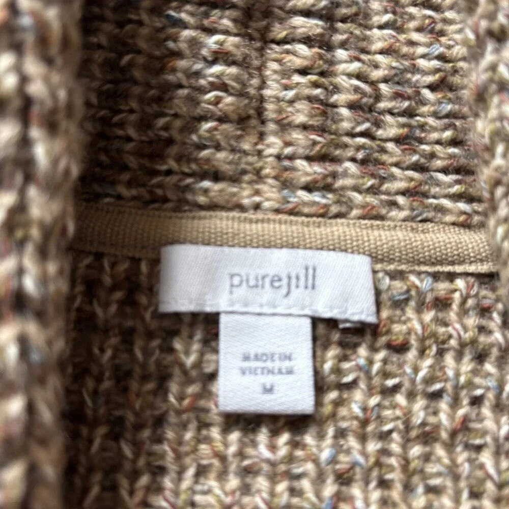 Pure Jill Heavy Cotton Tan Knit Cardigan Size Medium Oversized - Picture 3 of 7